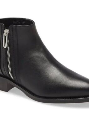 Aquatalia Black Leather Ankle Boot with Side Zip Detail